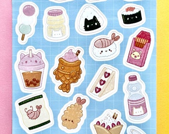 Kawaii Snacks A5 Vinyl Sticker Sheet |  Japanese Sweets Stickers | Asian snacks | Vinyl Sticker Sheet | Cute Food Stickers | Kawaii Stickers