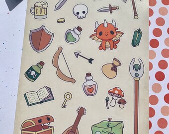 Cute Fantasy RPG Matte Vinyl Sticker Sheet