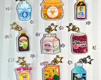 Cute Holo Poke Drink Double Sided Acrylic Keychain | Kawaii pocketmonster charm | Ita bag | Adorable gamer accessory | Videogame snacks