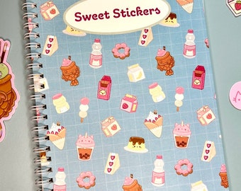 Kawaii Snacks Reusable Sticker Book | Sticker Release Paper Book | Sticker Collection Sushi Japanese Sweets  | Asian snacks Food Notebook