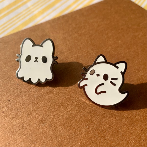 1" Ghost Kitty Glow in the Dark Enamel Pins | Cute Enamel Pins | Ghost Cat | Cute Halloween Pins | Kawaii Ghost | Glow in the Dark