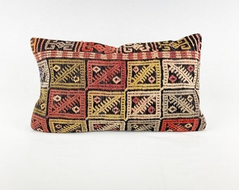 Vintage Turkish Rug Pillow - 12" x 20"