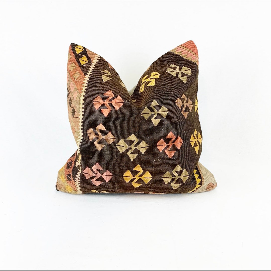 Vintage Rug Pillow 20 X 20 Large Square Throw Pillow Kilim Pillow