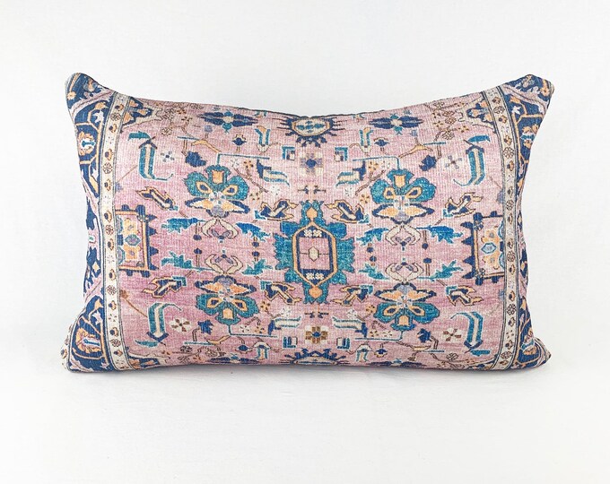 Vintage Rug Pillow - Lumbar  | 16 x 24 Large  Lumbar Pillow, Turkish Rug Pillow, Bedroom Pillow, Colourful Throw Pillow, Boho