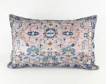 Rug Print Lumbar Pillow | 16 x 24 Large Lumbar Pillow, Turkish Rug Print Pillow, Bedroom Pillow, Colourful Throw Pillow, Boho