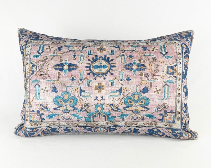 Rug Print Lumbar Pillow | 16 x 24 Large Lumbar Pillow, Turkish Rug Print Pillow, Bedroom Pillow, Colourful Throw Pillow, Boho
