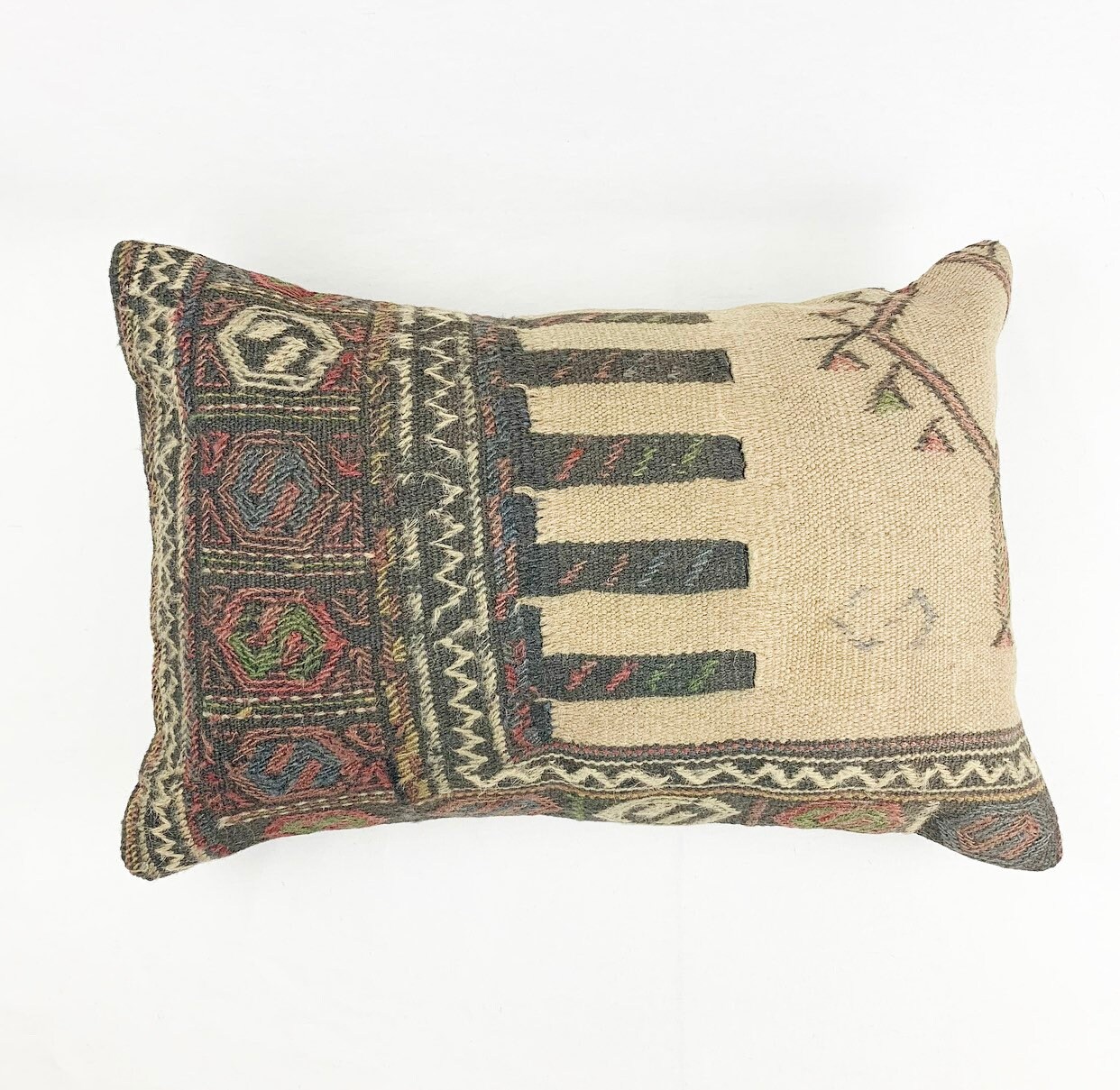 Vintage Rug Pillow Lumbar 16 x 24 Large Lumbar Pillow Kilim Pillow Pinky red, Blue