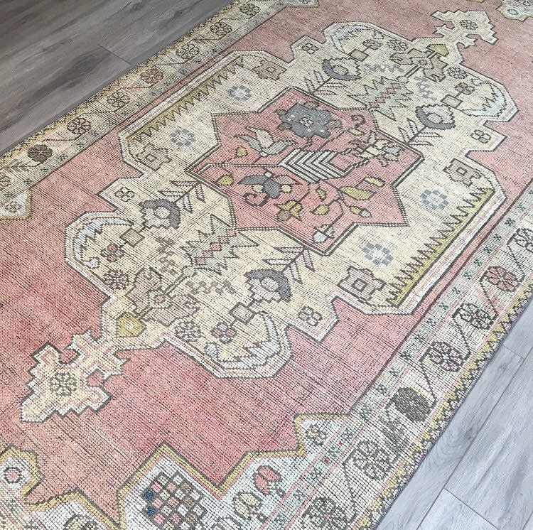 7.9 x 4.4 Vintage Turkish Rug Blush Rug Pink Oushak Rug
