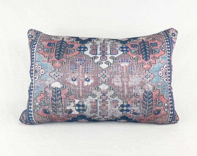 Rug Print Lumbar Pillow  | 16 x 24 Large  Lumbar Pillow, Turkish Rug Print Pillow, Bedroom Pillow, Colourful Throw Pillow, Boho