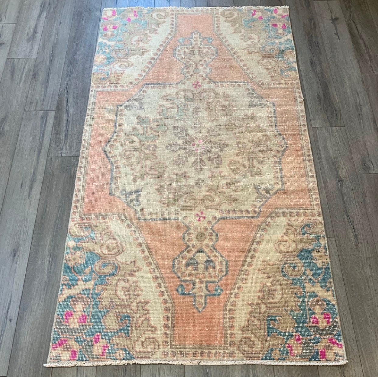 6'3 x 3'6 Vintage Turkish Rug Blush and Cream Turkish Rug Pink