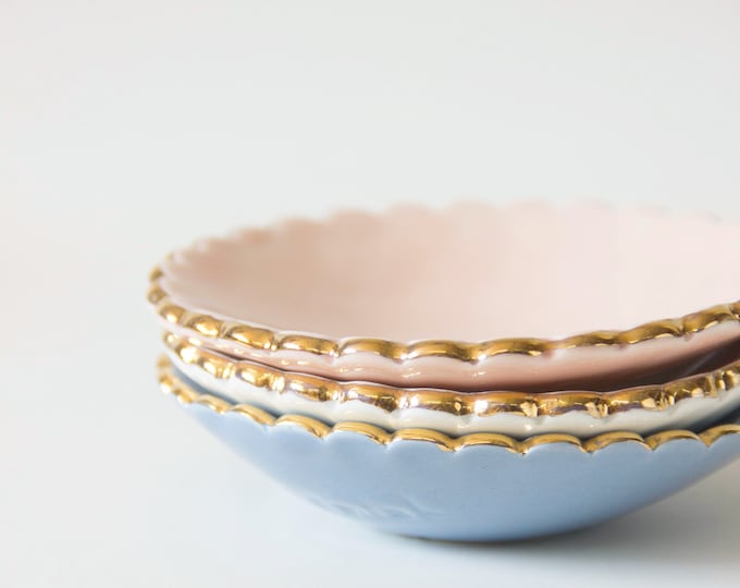 Pastel Porcelain Ring Dish |  Small Ring Dish |  Pink, Gold, Blue, Black Small Dish | Home Decor | Catch-all Dish