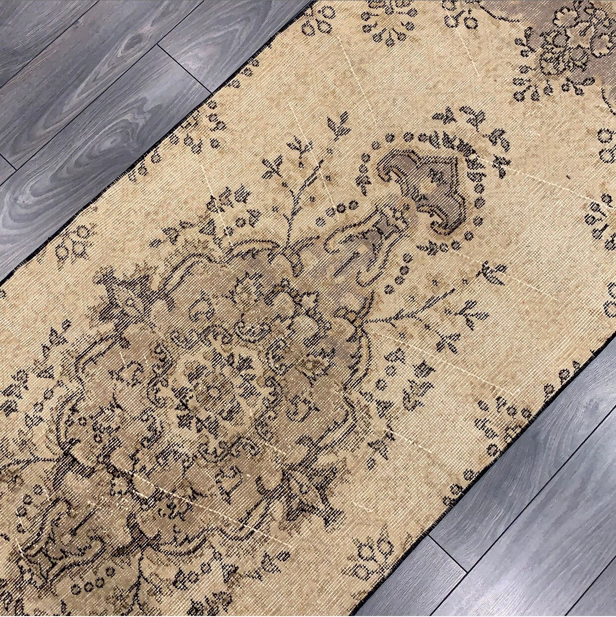 Neutral Vintage Turkish Runner Rug 7’1” x 2’9”