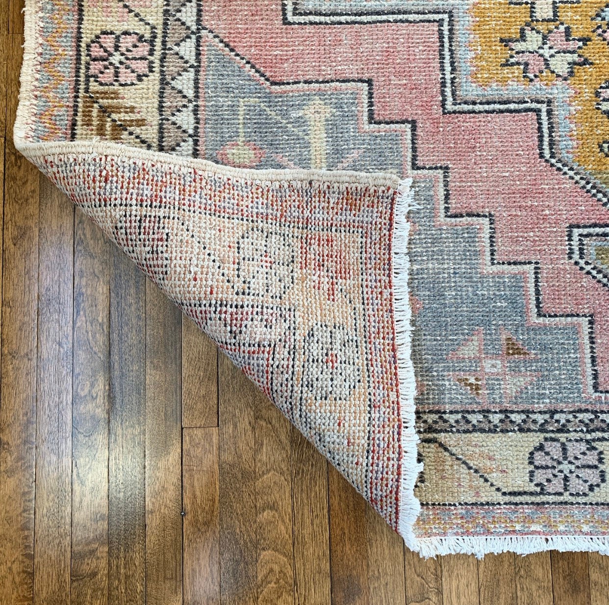 Large Vintage Turkish Rug 9’5” x 4’6” Pink and Grey Turkish Rug Pink Oushak Rug