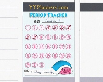 Druckbare Periodenkalender Aufkleber, Menstruationszyklus Aufkleber, Tante Flow, Haifischwoche Aufkleber, EC /Happy Planer, Silhouette & Cricut Datei