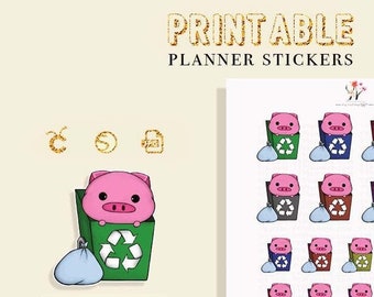 Printable Cute Trash Day Planner Stickers, Garbage Stickers, Recycle Stickers, Chore Stickers, Housework Stickers, Silhouette & Cricut file