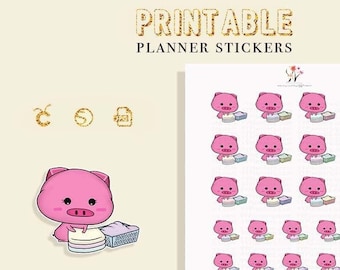 Printable Cute Laundry Planner Stickers, Housework Stickers, Cleaning Stickers, Chores Stickers, Bujo Stickers, Silhouette & Cricut Cut file