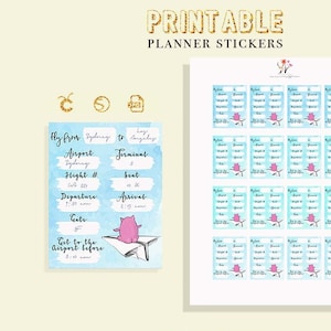 Adesivos fofos para rastreador de informações de voo para impressão, adesivos de voo, adesivos de férias, adesivos de viagem EC/Happy Planner, arquivo de corte Cricut de silhueta