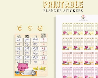 Pegatinas imprimibles lindas del rastreador de turnos de trabajo, horario de trabajo, pegatinas de trabajo, pegatinas de reuniones, planificador EC /Happy, archivo de corte Cricut de silueta