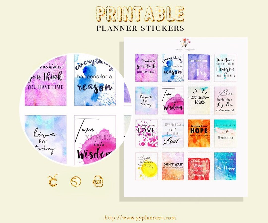 Printable Watercolor Quotes Stickers, Happy Planner Accessories ...
