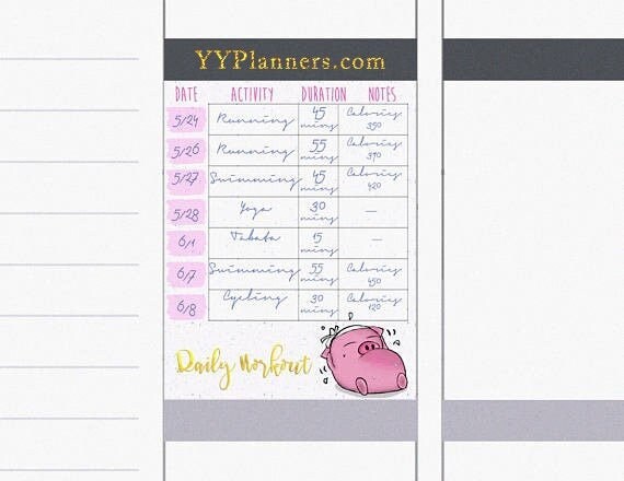 Printable Workout Tracker, Workout Stickers Gym Stickers Diet Stickers, Cute Fitness Stickers, EC /Happy Planner, Silhouette Cricut Cut file