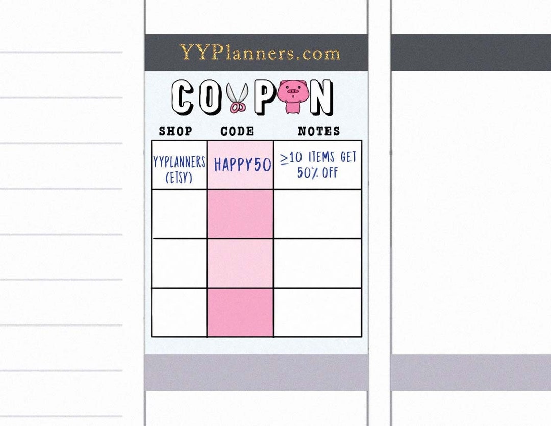 Printable Coupon Code Tracker Stickers Coupon Code Log & Etsy