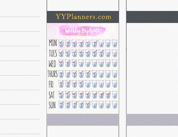 Printable Weekly Hydrate Stickers, Water Tracker, Healthy Meal Plan Stickers, Fitness Stickers, EC/Happy Planner, Silhouette Cricut Cut file