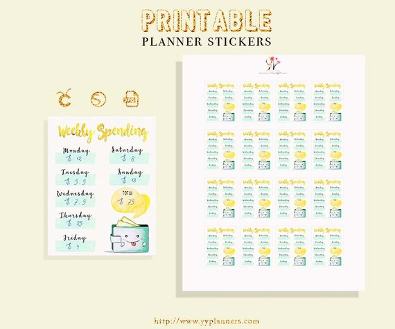printable weekly spending stickers spending tracker cute etsy grocery spending tracker