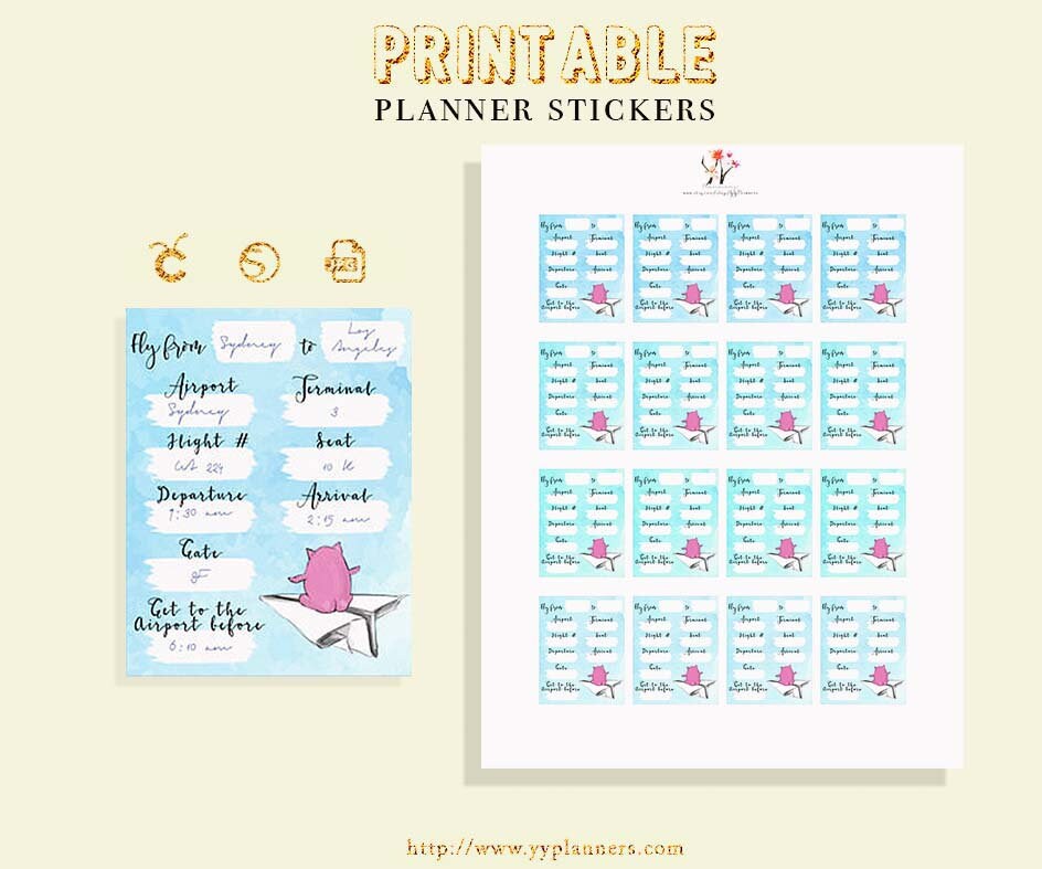 Printable Flight Info Tracker Cute Stickers Flight Stickers | Etsy