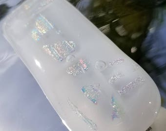 Jumbo sparkly white rainbow fused glass womens hair barrette for thick hair w color shifting dichro Womens XL Fused Glass Hair Barrette 031