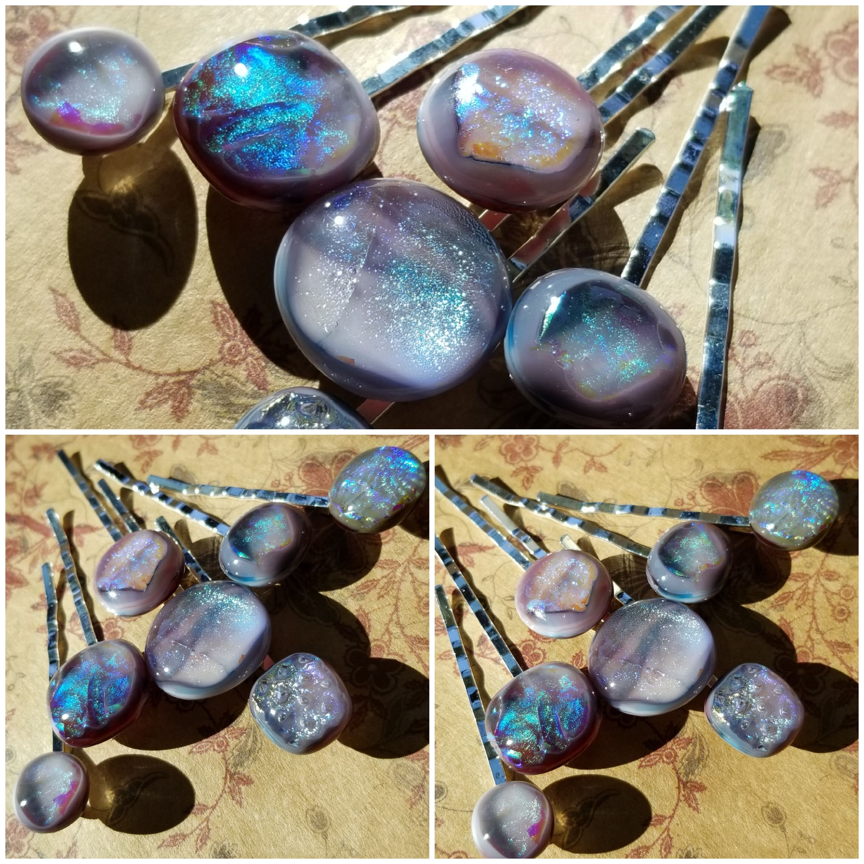 Set of 7 dichroic fused glass hair pins for women in pink Etsy