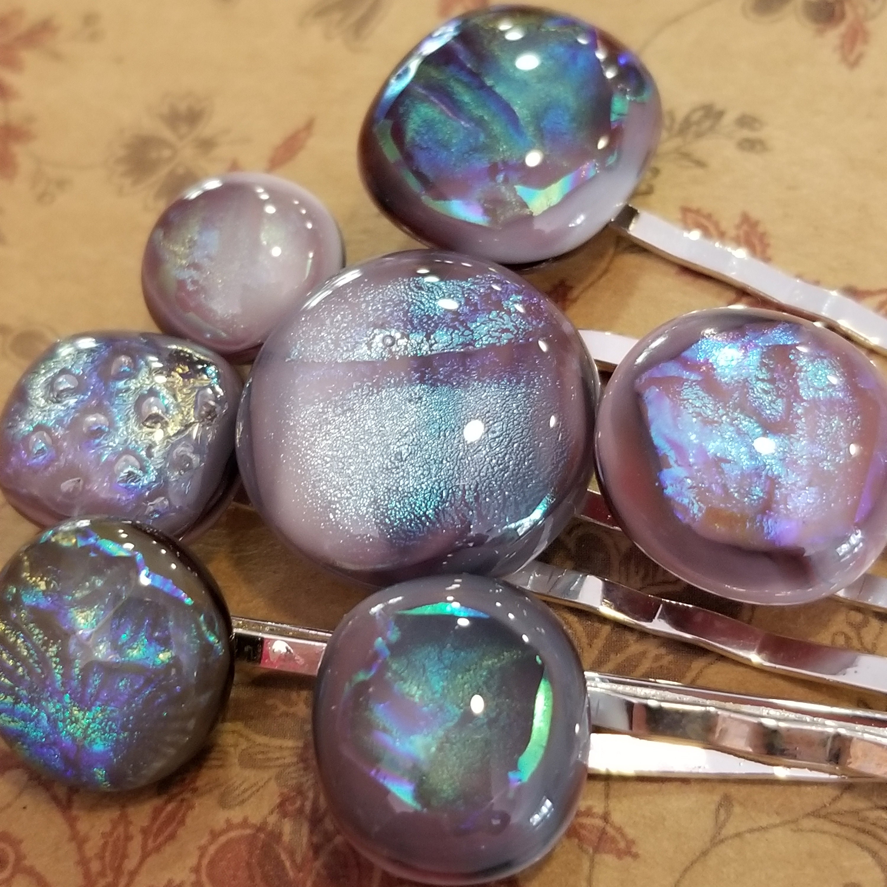 Set of 7 dichroic fused glass hair pins for women in pink Etsy