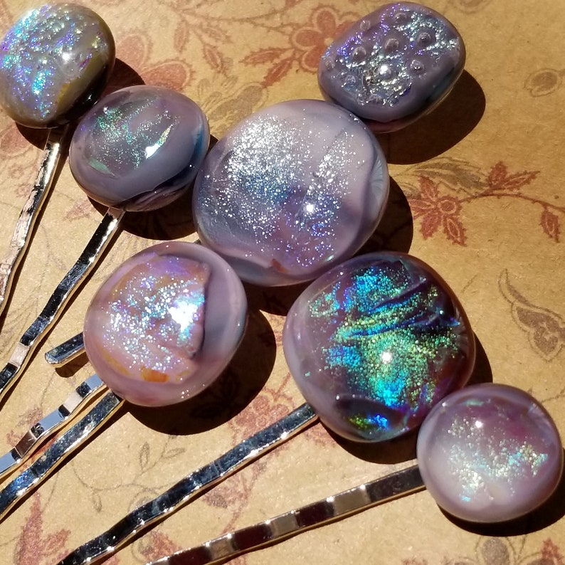 Set of 7 dichroic fused glass hair pins for women in pink Etsy