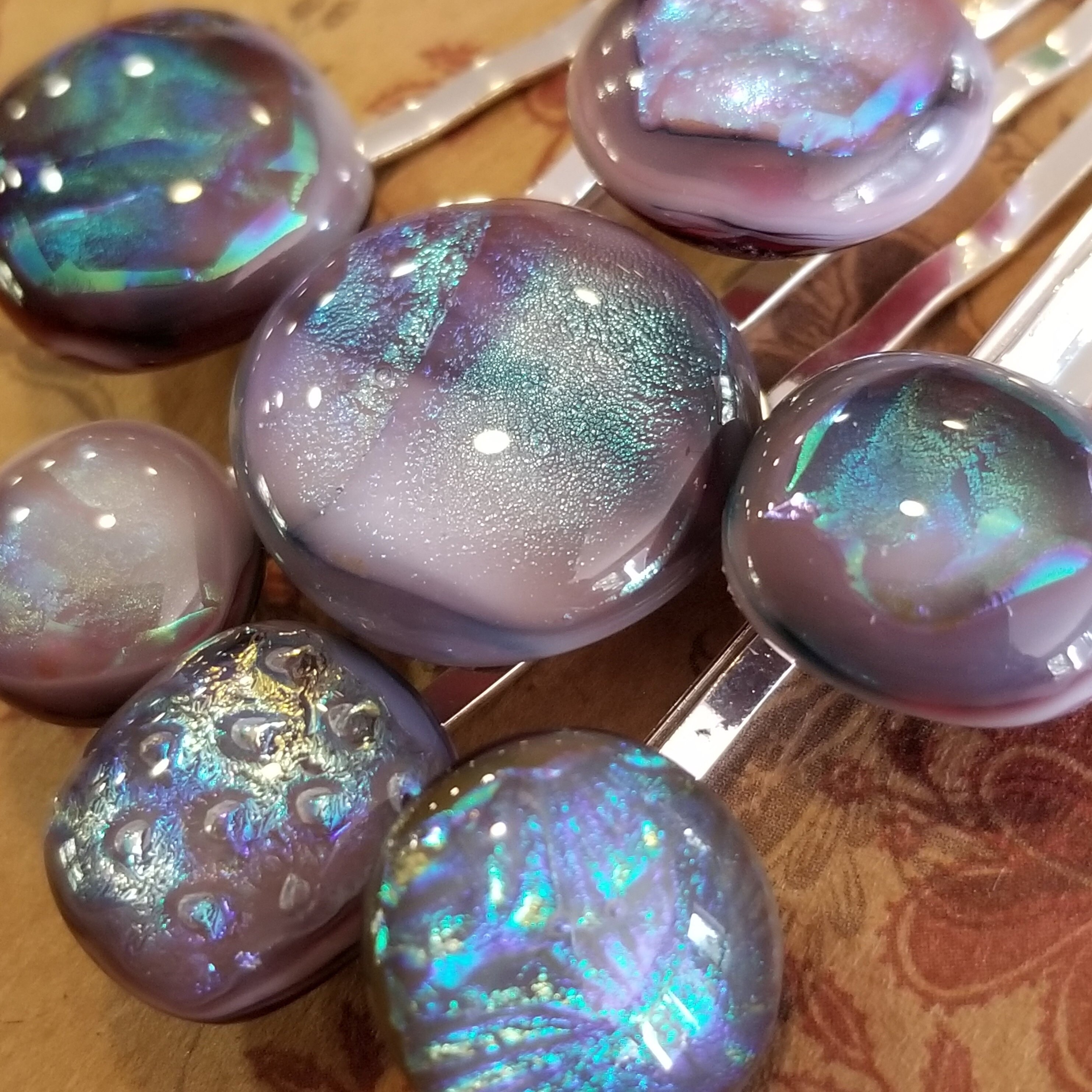 Set of 7 dichroic fused glass hair pins for women in pink Etsy