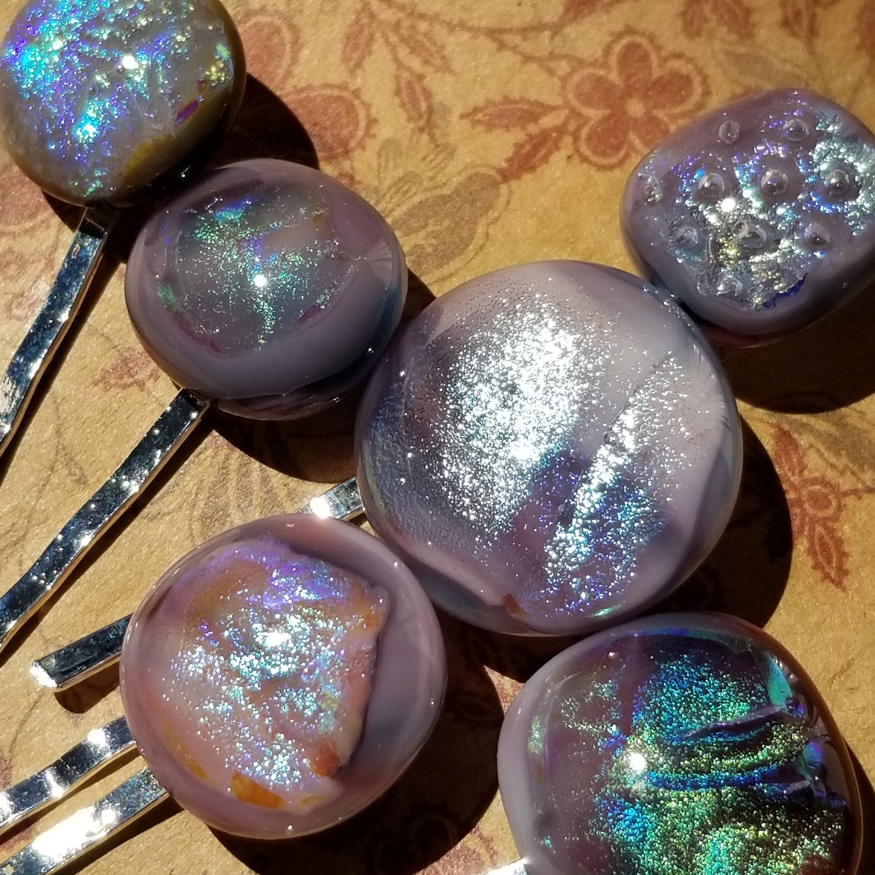 Set of 7 dichroic fused glass hair pins for women in pink Etsy