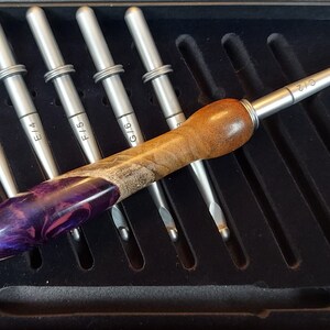 Purple Rain Acrylic/Maple Burl wood Interchangeable Crochet Hook Set with case (Complete with 6 hooks & case!) - EXTRA LONG!
