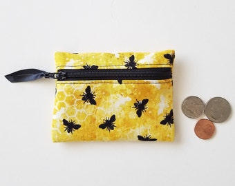 Bees Coin purse, small pouch, zipper pouch, zipper wallet, Honeybees