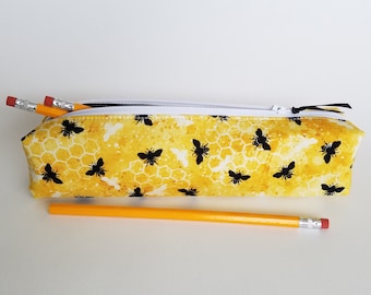 Honey Bees Pencil Case, Makeup Brush Bag, Rectangular Pouch, Zippered Pouch, Summer Pencil Pouch, Boxy Pencil Case, Bees