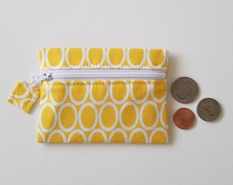 Yellow Circles Coin purse, small pouch, zipper pouch, zipper wallet