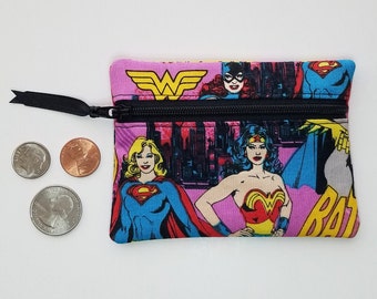 Coin purse made from licensed Wonder Woman Fabric, small pouch, zipper pouch, zipper wallet