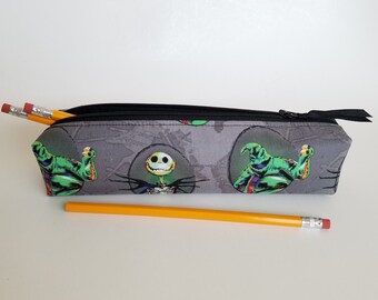 Pencil Case made from licensed Nightmare Before Christmas Fabric, Makeup Brush Bag, Rectangular Pouch, Jack Skellington, Oogie Boogie