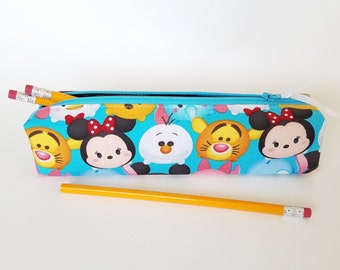 Pencil Case made from licensed Disney Tsum Tsum Fabric, Makeup Brush Bag, Rectangular Pouch, Boxy Pencil Case