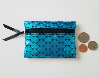 Turquoise Scales Coin purse, small pouch, zipper pouch, zipper wallet, Mermaid Scales, Dragon Scales