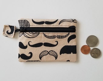 Mustache Coin purse, small pouch, zipper pouch, zipper wallet