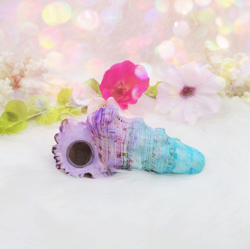 SHELL PIPE - Mermaid boho smoking bowl, natural seashell pipe, pastel girly pipe, unique gift 