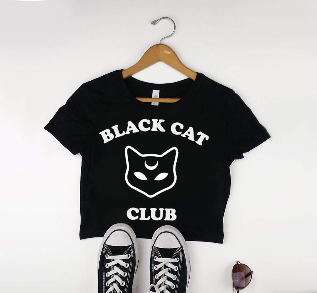 BLACK CAT CLUB Crop Top Shirt Pastel Goth Cat Lady Witch Etsy