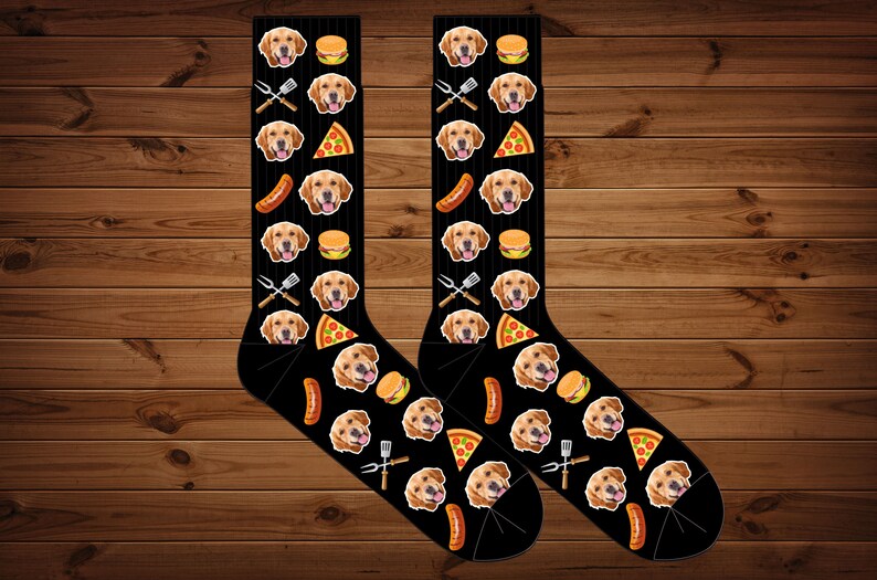 Pet Lovers Socks Food Dog And Cat Photo Socks Custom photo socks Foodie socks BBQ Dog Photo socks Your Dog On A Sock Pizza Grills On