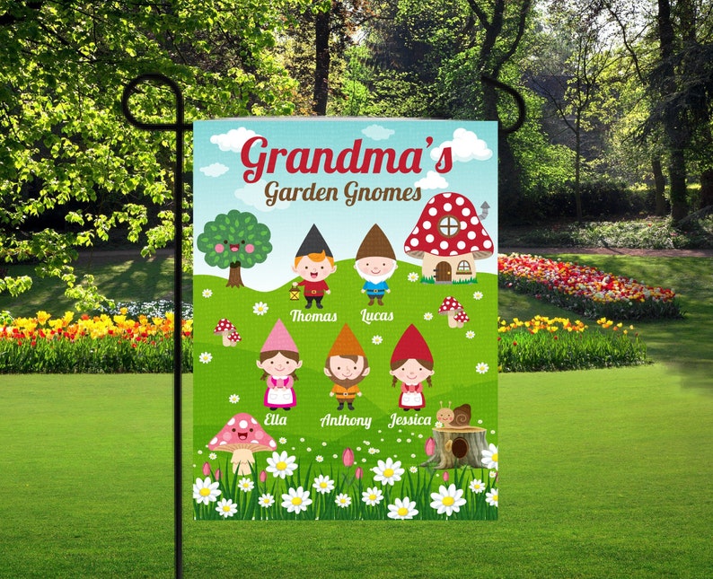 Personalized Garden Gnomes Flag Grandma Favorites Garden Etsy