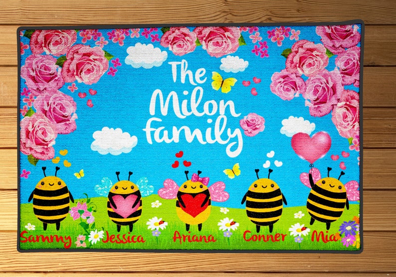 Bumble Bees Welcome Mat Custom Family Name Doormat Custom Etsy