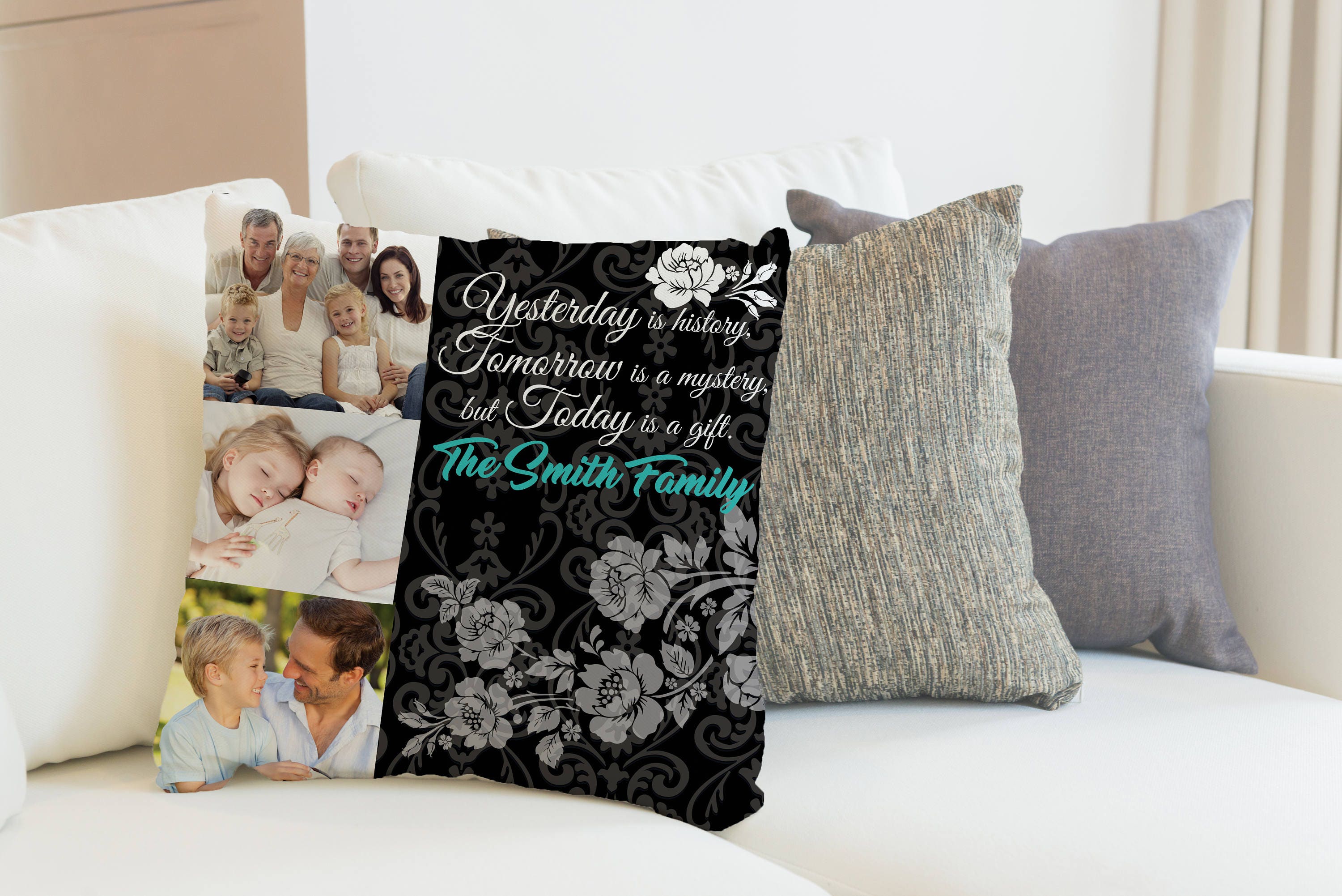Family Collage Photo Pillow Personalized Photo Throw Pillow Etsy