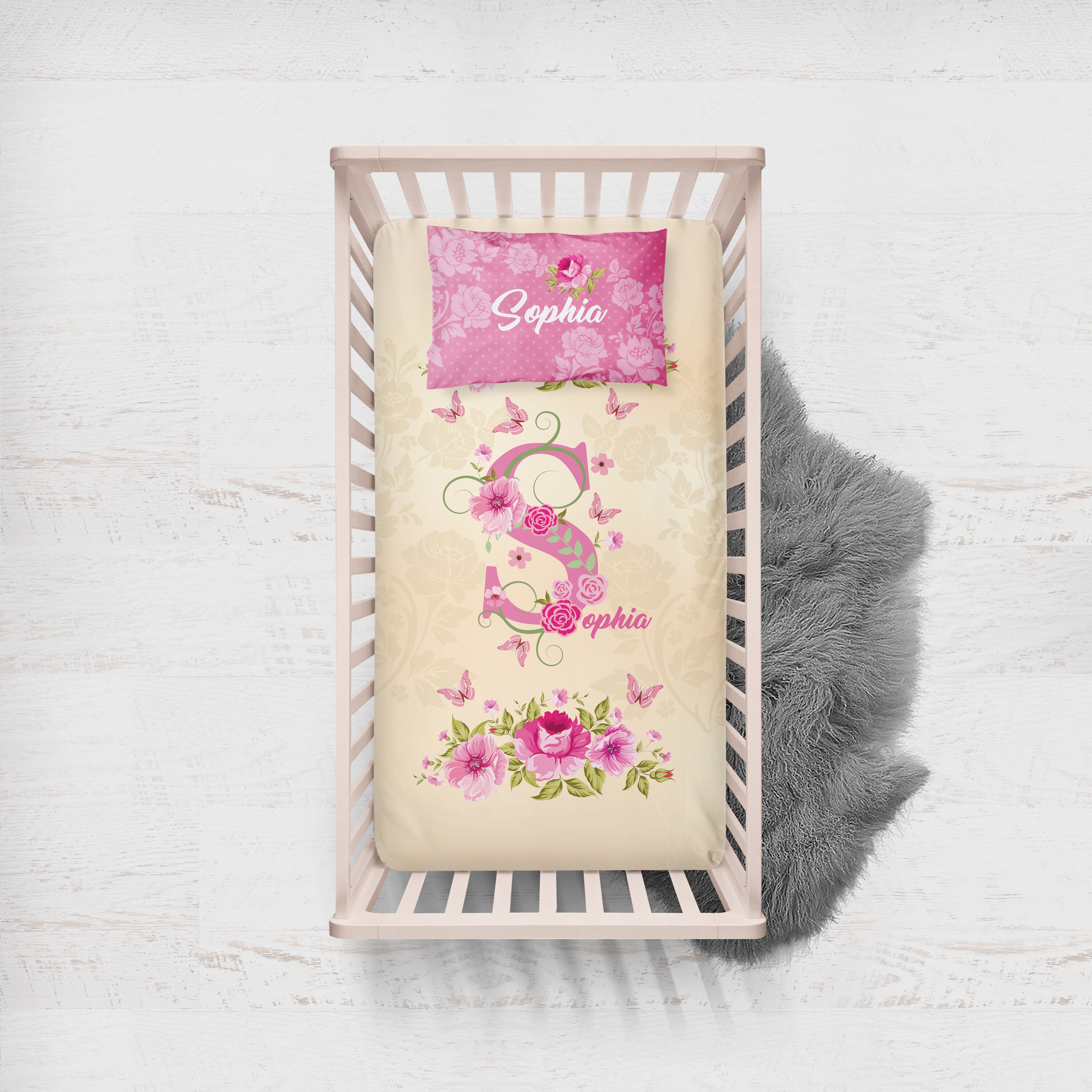 Monogram Crib Bedding Initial Sheet Set Personalized Girls Blanket Sheets Baby Toddler